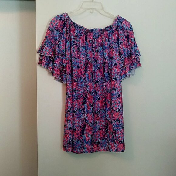 Simply Southern Tops - 🌺🍍Simply Southern Off‑Shoulder Pineapple & Floral Top 🌺🍍 Navy • Size L